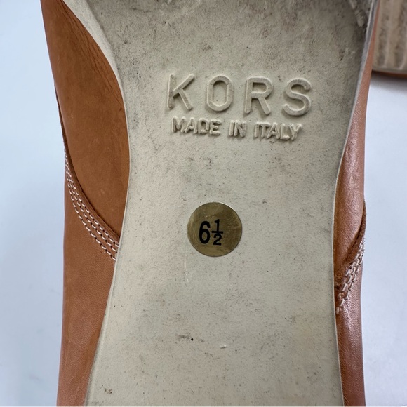 Vintage Michael Kors Camel Leather Kitten Heel Loafers Shoelace Bow Size 6.5 - Picture 12 of 13